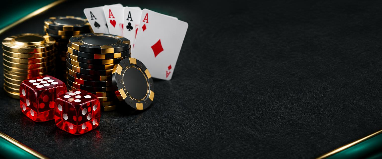 Ruby dice, cards and gold casino chips